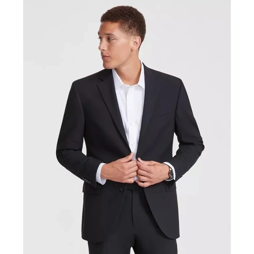 DKNY Men's Modern Fit Nested 2-piece Suit Black 46R Pants 39Wx32L